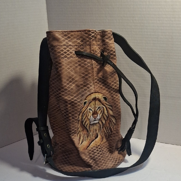 Leather Lion Print Barrel Bag